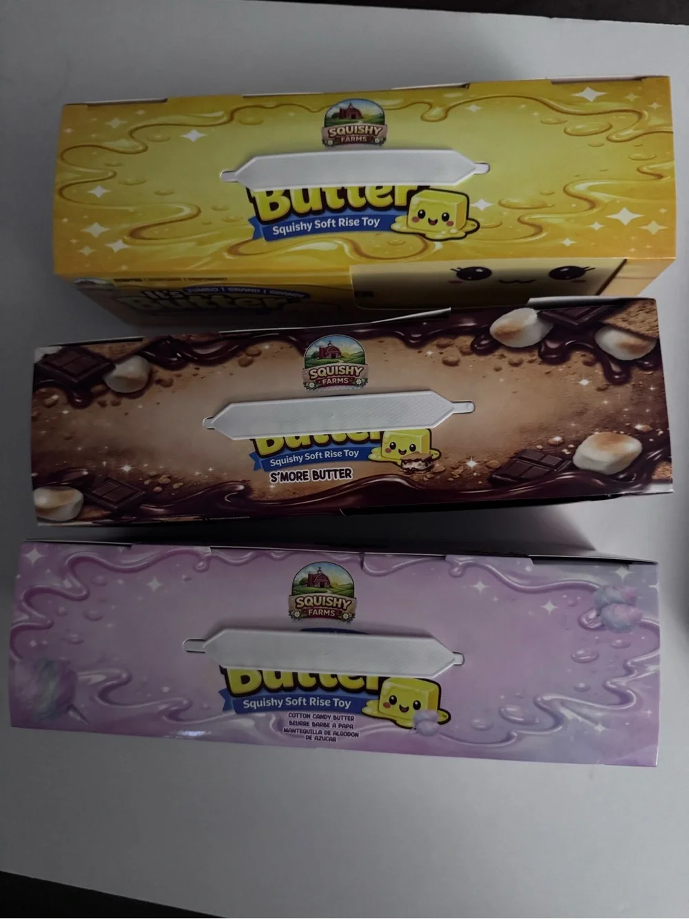 It’s Butter Jumbo Squishy Soft Rise Toy - Yellow, Black, Purple scented 3 pack